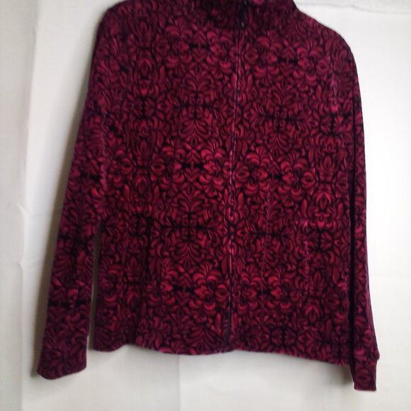 Kim Rogers Jacket Women S Full Zip Velvet Pattern Pink Black - Picture 3 of 16